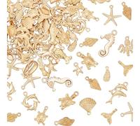 SUNNYCLUE 1 Box 100Pcs Gold Sea Animal Charms Starfish Charm Bulk Alloy Metal Summer Beach Ocean Life Sea Animal Shell Fish Tail Conch Pendants for Jewellery Making Earrings Necklace Bracelet DIY