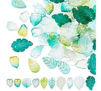 SUNNYCLUE 1 Box 100Pcs Leaf Charms Leaves Charm Glass Leaf Beads Plant Gradient Green Leaf Charms for jewellery Making Charm Spring Season Earrings Necklace Bracelet Hair Clip DIY Craft Adult Women