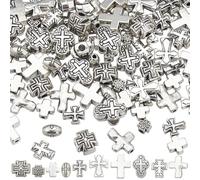 SUNNYCLUE 1 Box 100Pcs Metal Cross Beads Small Crucifix Beads Alloy Easter Gothic Antique Silver Tibetan Style Large Hole Loose Smooth Spacers for Jewellery Making Bracelets Necklace Crafts