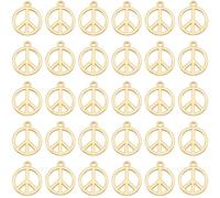 SUNNYCLUE 1 Box 100Pcs Peace Sign Charms Gold Peace Charm Bulk Tibetan Alloy Metal Flat Round Hollow Love Symbol Pendants for Jewelry Making Findings Earring Necklace Bracelet Crafts DIY Supplies