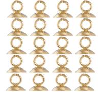 SUNNYCLUE 1 Box 100Pcs Real 18K Gold Plated Bead Bail Cap Bead Caps with Loop Bail Pendant 304 Stainless Steel Round Clasp Pearl Pendant Connector for Jewellery Making Accessories