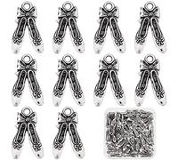 SUNNYCLUE 1 Box 100Pcs Tibetan Style Alloy Pendants Ballet Dance with Bowknot Slippers Shoes Charm Pendants Bulk Silver for Bracelets Keychain Necklace DIY Craft Jewellry Making Supplies Accessory