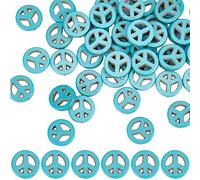 SUNNYCLUE 1 Box 100Pcs Turquoise Beads Peace Sign Beads Bulk Flat Round Stone Beads 15mm Lucky Healing Energy Gemstone Spacer Loose Beads for jewellery Making DIY Earrings Bracelet Necklace Women Gift