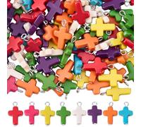 SUNNYCLUE 1 Box 100Pcs Turquoise Cross Charms Color Crosses Charms Bulk Colorful Random Dyed Synthetic Alloy Ring Stones Easter Crucifix Pendants for Jewelry Making Necklace DIY Craft Bracelet Earring