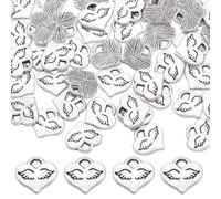 SUNNYCLUE 1 Box 100Pcs Wing Heart Charm Alloy Heart Charms Metal Vintage Tibetan Antique Silver Love Angle Wings Valentine Charm for jewellery Making Women DIY Charms Necklace Bracelets Earrings Craft