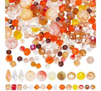 SUNNYCLUE 1 Box 1010pcs Thanksgiving Day Assorted Orange Glass Beads Crackle Round Beads Fall Autumn Yellow Crystal Round Teardrop Faceted Spacer for Jewelry Making Women Earring Bracelets Necklace