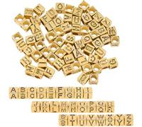 SUNNYCLUE 1 Box 104Pcs 26 Styles Gold Alphabet Beads Square Letter Bead Set Metal Alloy Antique Cube A to B Charm Large Hole Loose Spacer Beads for Jewellery Making Necklace Bracelets Craft Supplies