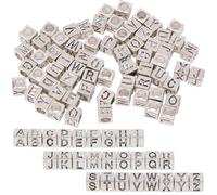 SUNNYCLUE 1 Box 104Pcs 26 Styles Silver Letter Beads Square Alphabet Bead Kit Metal Alloy Antique Cube A to B Charm Large Hole Loose Spacer Beads for Jewellery Making Necklaces Bracelets DIY Crafts