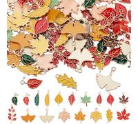 SUNNYCLUE 1 Box 108Pcs 18 Styles Fall Leaves Charms Thanksgiving Earring Charms Bulk Golden Metal Alloy Holiday Themed Harvest Autumn Leaf Shaped Pendants for Jewelry Making DIY Crafts Accessories