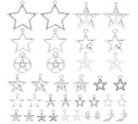 SUNNYCLUE 1 Box 108Pcs 18 Styles Silver Star Charms Pentagram Charms Bulk Assorted Pentagram Magic luck Stars Tibetan Metal Dangle Pendants for Jewellery Making DIY Crafts Supplies Necklace Bracelet