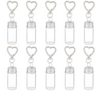 SUNNYCLUE 1 Box 10Pcs 10ml Mini Glass Bottles Keychain Small Vial Keychain Silver Wishing Bottle Empty Clear Glasses Jars with Heart Swivel Clasps Keyrings for Wedding Favors Home Crafts Travel Gifts