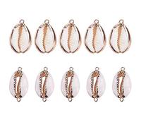 SUNNYCLUE 1 Box 10pcs 2 Styles Natural White Seashells Pendant Conch Shells Charms with Iron Plated Double/Single Loop & Bail for Necklace Bracelet Earring Making
