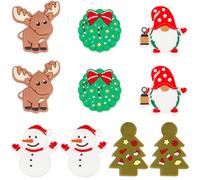 SUNNYCLUE 1 Box 10Pcs 5 Styles Christmas Focal Beads Holiday Silicone Bead Bulk Soft Rubber Winter Characters Xmas Snowman Deer Green Tree Pen Beads for jewellery Making DIY Keychain Necklace Bracelet