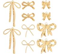 SUNNYCLUE 1 Box 10Pcs 5 Styles Real 18K Gold Plated Bow Charms Metal Bowknot Charms Bulk Loops Coquette Stainless Steel Pendants for Jewellery Making Supplies DIY Craft Necklace Bracelet Earring Women