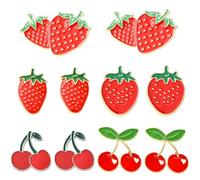SUNNYCLUE 1 Box 10Pcs 5 Styles Strawberry Enamel Pins Red Cherry Brooch Pin Bulk Metal Alloy Summer Fruit Strawberries Cherries Lapel Brooches Backs Badges for Backpack Clothing Bag Hat Accessories