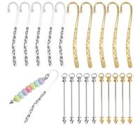 SUNNYCLUE 1 Box 10Pcs Beadable Bookmarks Bulk Metal Blank Bar Bookmark Hairpin Hook with Keychains Bars Beaded Book Markers for Beads Jewellery Pendants Charms Beading Marks Teacher Student Office