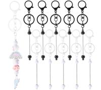 SUNNYCLUE 1 Box 10Pcs Beadable Keychains Bulk Beaded Keychain Bars with Metal Blanks Black White Key Clasp Swivel Rings Supplies for DIY Jewellery Making Crafts Charms Gifts Custom Projects Adults