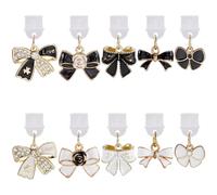 SUNNYCLUE 1 Box 10Pcs Bow Dust Plug Charm Cute Dust Plug Charms Bulk Metal Conquette Black White Bowknot Charging Port Protector Pendant for Phone Earphone Cellphone Diy Findings Reader Women Adults