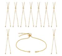 SUNNYCLUE 1 Box 10Pcs Brass Slider Chain 9" Adjustable Slider Chain Bracelet Round Box Chain Slider Extender Chains with Rhinestone Ball Ends for Women