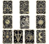SUNNYCLUE 1 Box 10Pcs Cute Enamel Pin Set Tarot Card Pins Bulk Black Divination Themes Lapel Pins Alloy Mystical Pattern Magic Brooches Accessory for Women Men Backpacks Clothes Jackets Hats Bags Gift