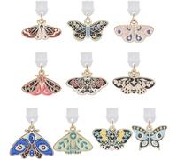 SUNNYCLUE 1 Box 10pcs Halloween Anti Dust Plug Charm Cell Phone Plug Charm Cute Plastic Alloy Gothic Moth Butterfly Anti Dust Cellphone Plugs Port Charms Bulk for Women Party Favors Gifts Supplies