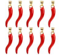 SUNNYCLUE 1 Box 10Pcs Hot Chili Pepper Charms Bulk Red Horn Charm Cinco De Mayo Mexican Real 18k Gold Plated Spicy Chilis Vegetable Pendants for Jewellery Bracelet Necklace Earrings Making DIY Crafts