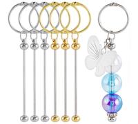 SUNNYCLUE 1 Box 10pcs Keychain Bar Blanks DIY Beadable Keychains Metal Iron Long Gold Silver Beaded Key Chain Bar Set Bulk Accessories for Jewellery Making Beading Supplies Wallet Purses Decorations