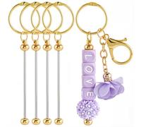 SUNNYCLUE 1 Box 10pcs Keychain Bead Bar Gold Key Chains Bar Diy Metal Iron Golden Beading Items Detachable Keyring Strips Blank Bulk for Jewellery Keychain Making Charm Wedding Birthday Crafts Gift