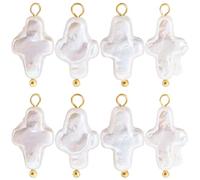 SUNNYCLUE 1 Box 10Pcs Pearl Cross Charm Easter Charms Bulk Natural Pearls White Crucifix Shape Small Pendants with Gold Brass Ball Ring for Jewellery Making Necklaces Earrings DIY Craft Accessories
