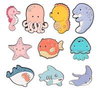 SUNNYCLUE 1 Box 10Pcs Sea Animals Pins Sea Animal Brooch Enamel Alloy Cartoon Dolphins Sharks Starfish Brooches Summer Life Hawaii Ocean Lapel Pin for DIY Paryt Gift Accessories Backpack Decorations