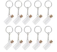 SUNNYCLUE 1 Box 10Pcs Small Glass Bottles Keychains Glass Vial Keychain with Cork 2ml Potion Bottles Silver Mini Spell Jars Wish Vials for DIY Crafts Backpack Bag Decor Hanging Wedding Party Favors