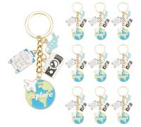 SUNNYCLUE 1 Box 10Pcs Travel Keychains Bulk Airplane Keychain Pack Enamel Earth Maps Journey Adventure Camera Suitcase Word Key Chain Set for Party Favors Decoration Camping Traveler Gift Accessories