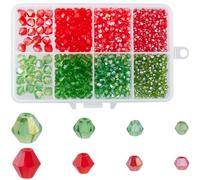 SUNNYCLUE 1 Box 1100Pcs Bicone Glass Bead Christmas Faceted Beads Bulk Assorted Transparent Crystal Red Green Xmas Winter Loose Spacer Gem Bead for Bracelets DIY jewellery Making Necklace Crafts Findi