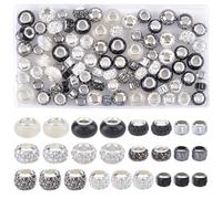 SUNNYCLUE 1 Box 110Pcs 11 Styles Black White Large Hole Glass Beads European Bead Bulk Metal Brass Core Rhinestone Resin Rondelle Loose Spacer Beads for Jewellery Making Bracelet DIY Crafts Supplies