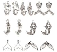 SUNNYCLUE 1 BOX 112Pcs 7 Styles Silver Mermaid Charms Bulk Fish Tail Charms Sealife Ocean Marine Alloy Ancient Tibetan Little Summer Charms for jewellery Making Charms Earrings Necklace Adult Women