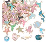 SUNNYCLUE 1 Box 116Pcs 13 Styles Enamel Sea Charms Ocean Theme Charm Bulk Metal Gold Alloy Summer Beach Shell Starfish Dolphin Fish Mermaid Charm for Jewellery Making Charms Bracelet DIY Craft