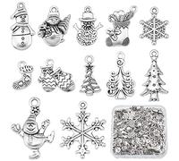 SUNNYCLUE 1 Box 120Pcs 12 Style Christmas Tibetan Style Charms Winter Theme Snowflake Pendants Antique Silver Snowman Pendants Metal Alloy Christmas tree Beads Bulk for Jewelry Making Charm DIY Craft