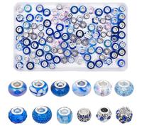 SUNNYCLUE 1 Box 120Pcs 12 Styles Blue European Beads Large Hole Rondelle Spacer Bead Bulk Metal Alloy Brass Core Rhinestone Resin Loose Spacers Beads for Jewellery Making Bracelet DIY Crafts Supplies
