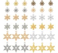SUNNYCLUE 1 Box 120Pcs 12 Styles Snowflake Charm Christmas Alloy Charms Bulk Assorted Antique Silver Golden Winter Holiday Xmas Snowflakes Dangle Charm for Jewelry Making Charms Earring DIY Crafts