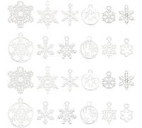 SUNNYCLUE 1 Box 120Pcs 12 Styles Snowflake Charms Alloy Christmas Charm Bulk Assorted Antique Silver Winter Holiday Xmas Snowflakes Dangle Charm for Jewelry Making Charms Earring DIY Craft Accessories