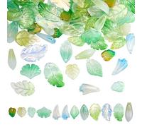 SUNNYCLUE 1 Box 120Pcs 12 Styles Tree Leaf Beads Leaves Glass Beads Bulk Assorted Transparent Green Yellow Maple Plants Loose Spacers for Jewellery Making Bracelets Necklaces DIY Crafts Accessories