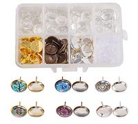SUNNYCLUE 1 Box 120Pcs 3 Colors Cabochon Stud Earrings Making Kit Including Stud Ear Cabochon Setting Blank Tray Base & 12mm Clear Glass & Ear nuts for Beginners DIY Jewelry Making