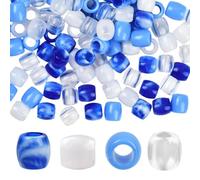 SUNNYCLUE 1 Box 120Pcs 4 Colors Large Hole Braid Beads Resin Hair Beads Bulk Blue White Clear Jumbo Braids Loc Dreadlock Loose Spacer Hair Accessories for Jewellery Making Bracelet DIY Craft Supplies