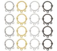 SUNNYCLUE 1 Box 120Pcs 4 Colors Metal Bead Frames Connector Spacer Beads Gold Antique Silver Black Alloy Round Ring Link Charm with 3 Loops for Jewellery Making Bracelet Necklace DIY Craft Findings