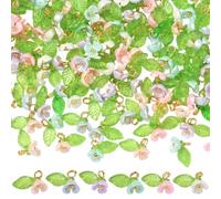 SUNNYCLUE 1 Box 120Pcs 6 Colors Acrylic Flower Charms Bell Flower Charms Resin Orchid Trumpet with Imitated Pearl Lily of The Valley Dangle Pendants for DIY Crafts Necklace Earring Jewellery Making