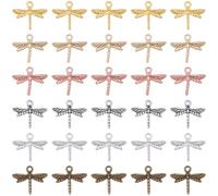 SUNNYCLUE 1 Box 120Pcs 6 Colors Gold Dragonfly Charm Silver Insect Charms Bulk Antique Bronze Metal Rosegold Dragonflies Animal Pendants for Jewellery Making Findings Crafting Earrings Necklace