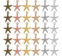 SUNNYCLUE 1 Box 120Pcs 6 Colors Gold Starfish Charms Starfish Charm Bulk Tibetan Antique Silver Alloy Summer Life Hawaii Ocean Beach Sea Star Pendants for Jewelry Making DIY Necklace Earrings Bracelet