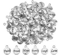 SUNNYCLUE 1 Box 120Pcs 6 Styles Inspirational Words Charms Motivational Silver Charms Bulk Round Message Vintage Alloy Saying Inspiration Pendants for Jewelry Making DIY Necklace Bracelet Earring