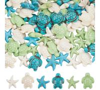 SUNNYCLUE 1 Box 120Pcs 6 Styles Turquoise Sea Turtle Beads Blue Starfish Beads Synthetic Sea Star White Green Tortoise Summer Ocean Beach Loose Spacers for Jewelry Making DIY Bracelet Necklaces