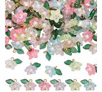 SUNNYCLUE 1 Box 120Pcs Acrylic Flower Charms Lily Of The Valley Charm Bulk | Spring Flower Beads Plastic Colorful Floral Pendants for Jewellery Making Earrings Necklace Bracelet Women Adults DIY Crafts